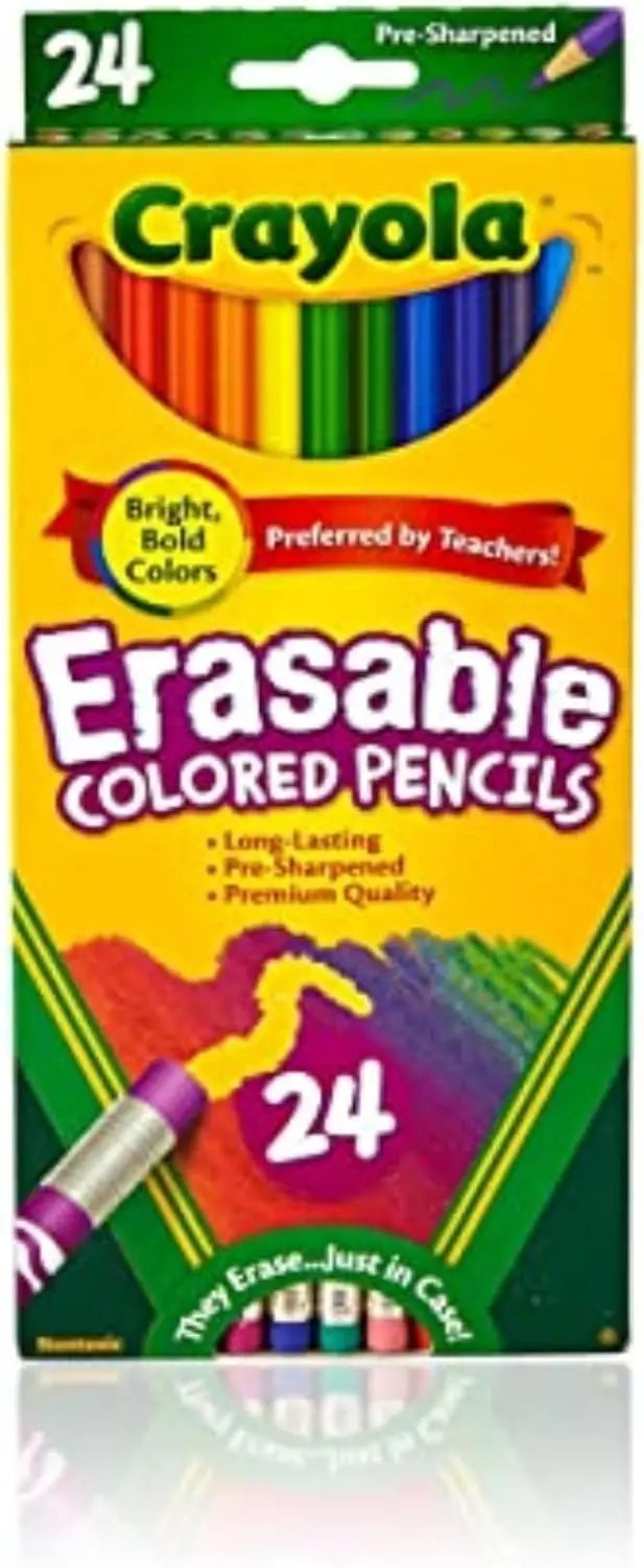

Erasable Colored Pencils Set of 24, Kids Art Supplies for Coloring Books, Assorted Colors, Arts & Crafts Gifts Ages 6-8