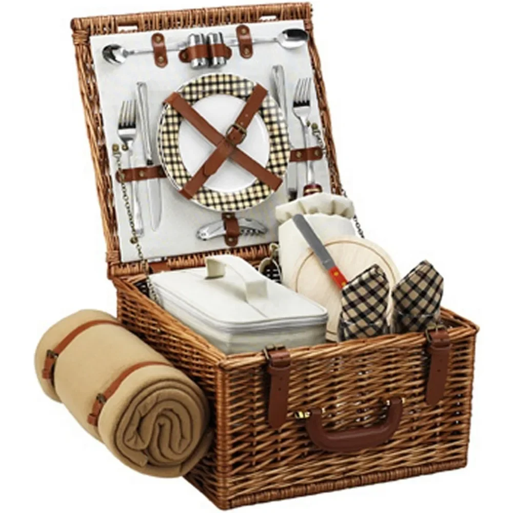 Picnic Basket for 2 - Quality Assembled in the USA with Blanket Included