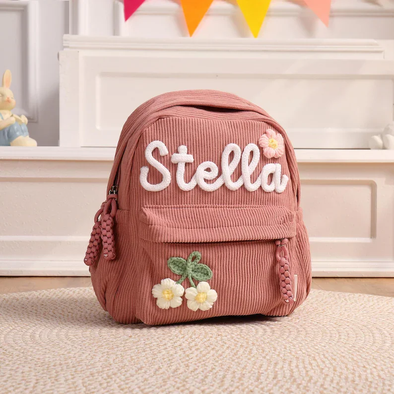 Custom Kids Backpack With Name, Personalized Backpacks Gift, Toddler Book Bag, Corduroy Backpack for Kids, Back to School Gifts