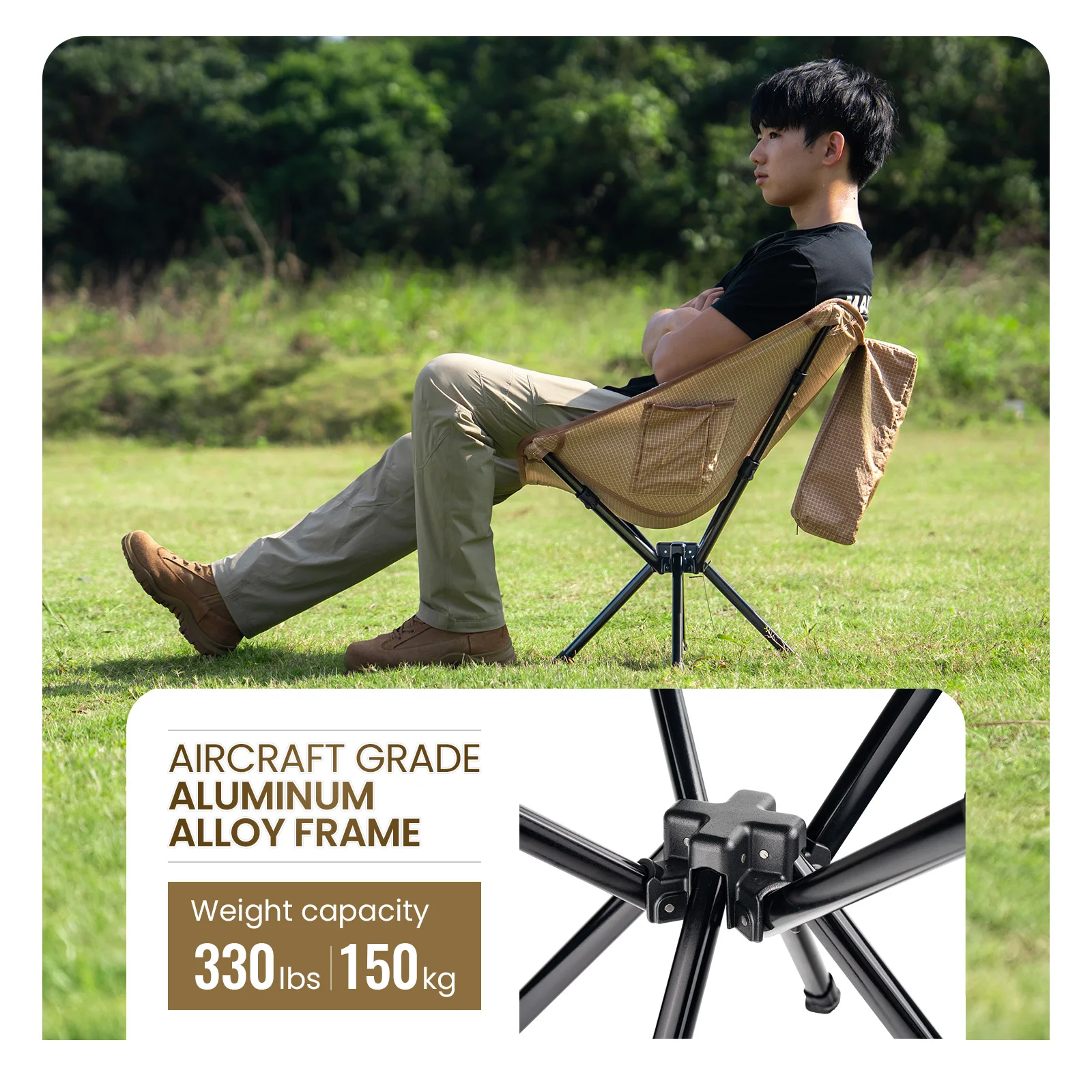 Onetigris Forrest Portable Folding Chair Ultralight Camping Chair for Beach Travel Hiking Backpacking Fishing Camping Supplies