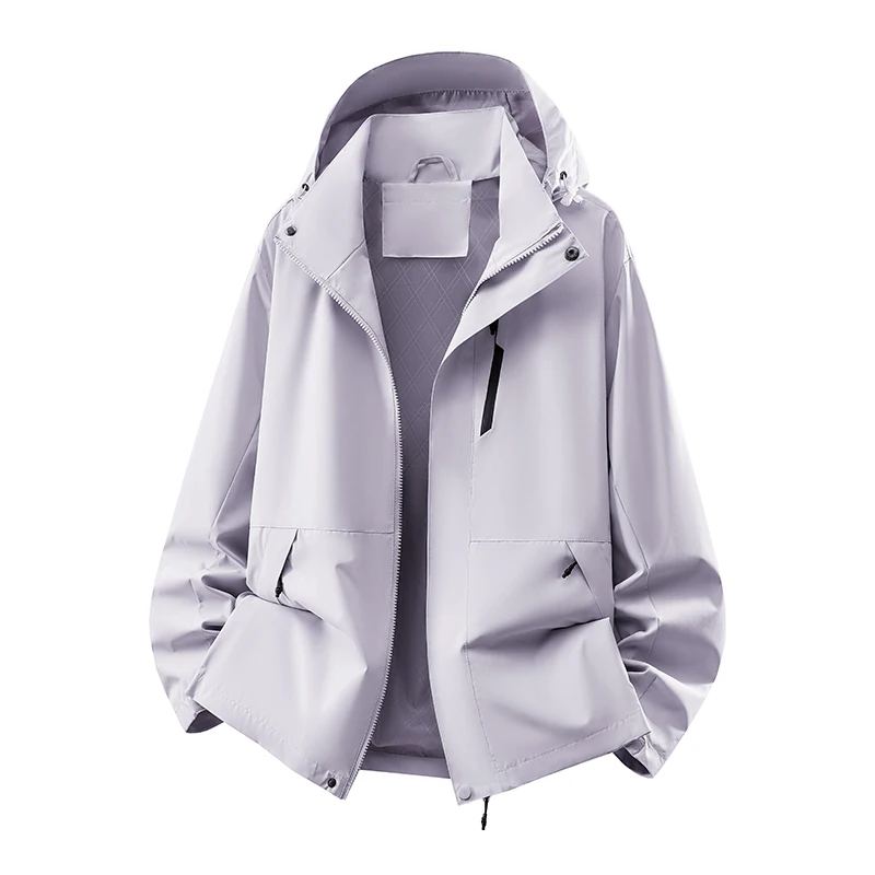 Herren Outdoor-Jacke mit Kapuze, wasserdicht, winddicht, leicht, für Wanderungen, Camping, als Windjacke, lässiger, einlagiger Mantel, Mintgrün. – Detail 8