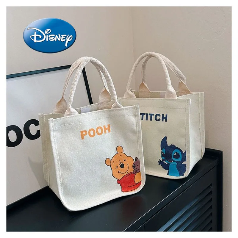 Disney 2024 New Winnie The Pooh Cartoon Cute Canvas Bag Work Commuter Lunch Bag Students Bring Their Own Meal Bag