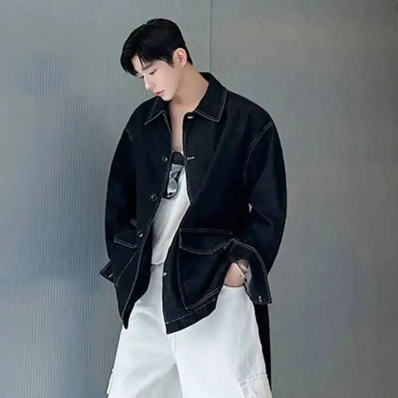 LUZHEN Original Pockets Decorate Fashion Embroidery Loose Edge Denim Big Jacket Men's 2025 New Korean Handsome Male Coat JY7730