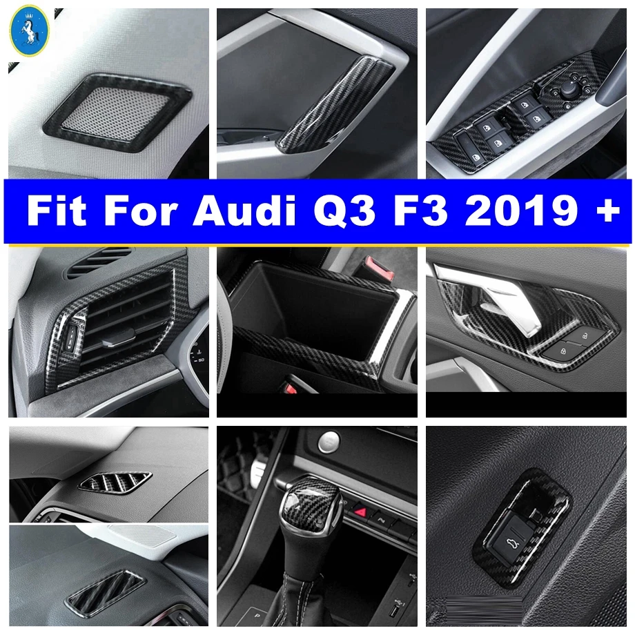 Fit For Audi Q3 F3 2019 - 2024 Carbon Fiber Pillar A Speaker / Armrest Box / Air Gear Panel Cover Trim Auto Interior Accessories