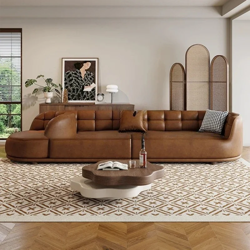 A  Italian Rotating Sofa Leisure Sofa Furniture Art Rotating Modern Oil Wax Leather Sofa