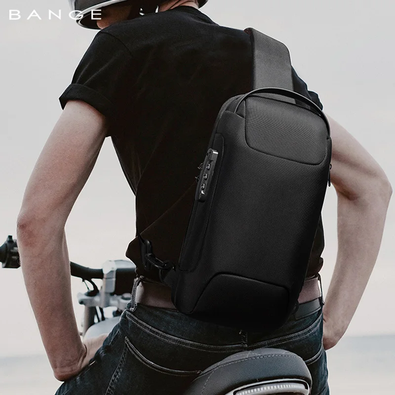 BANGE Men's Waterproof USB Oxford Crossbody Bag Anti-theft Shoulder Sling Bag Multifunction Travel Messenger Chest Pack For Male