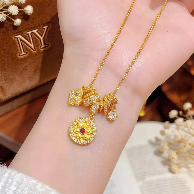 Blessing & Auspicious Diamond-Studded Small Compass Necklace For Women 24K Gold AU999, compass brings luck and fortune