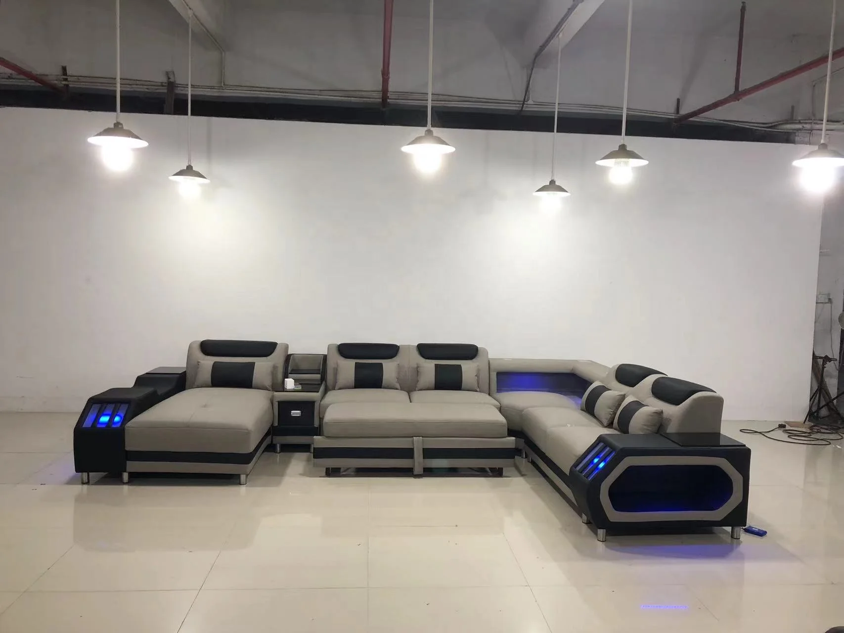 #LED Light Living Room Smart Sofa Modern Leather Sofa Set Furniture