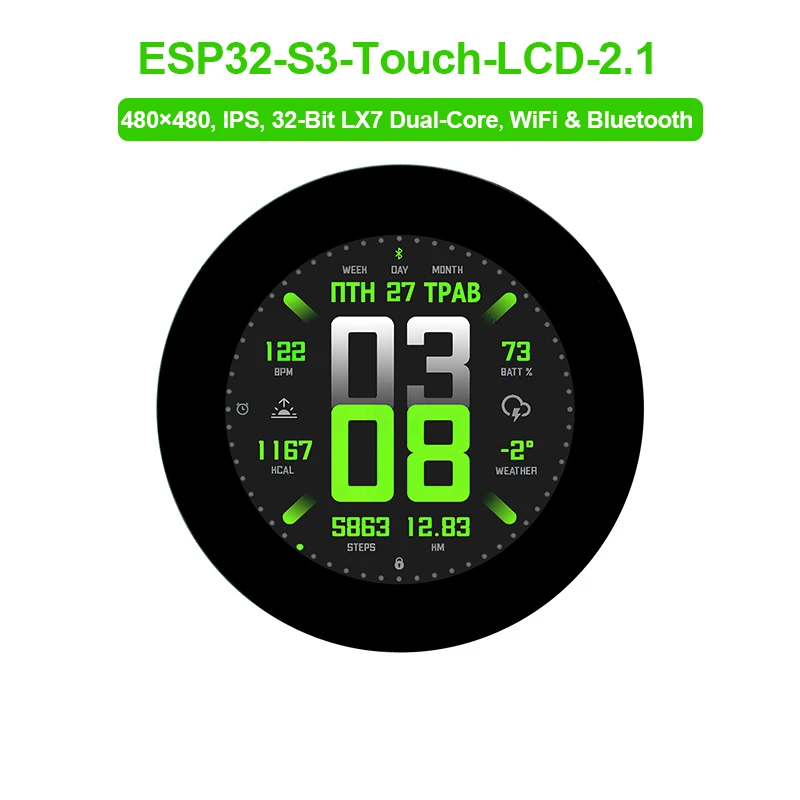 Placa de desarrollo de pantalla táctil capacitiva, ESP32-S3 de 2,1 pulgadas, pantalla IPS de 480x480, LX7 de 32 bits, doble núcleo, WiFi y Bluetooth para ESP32