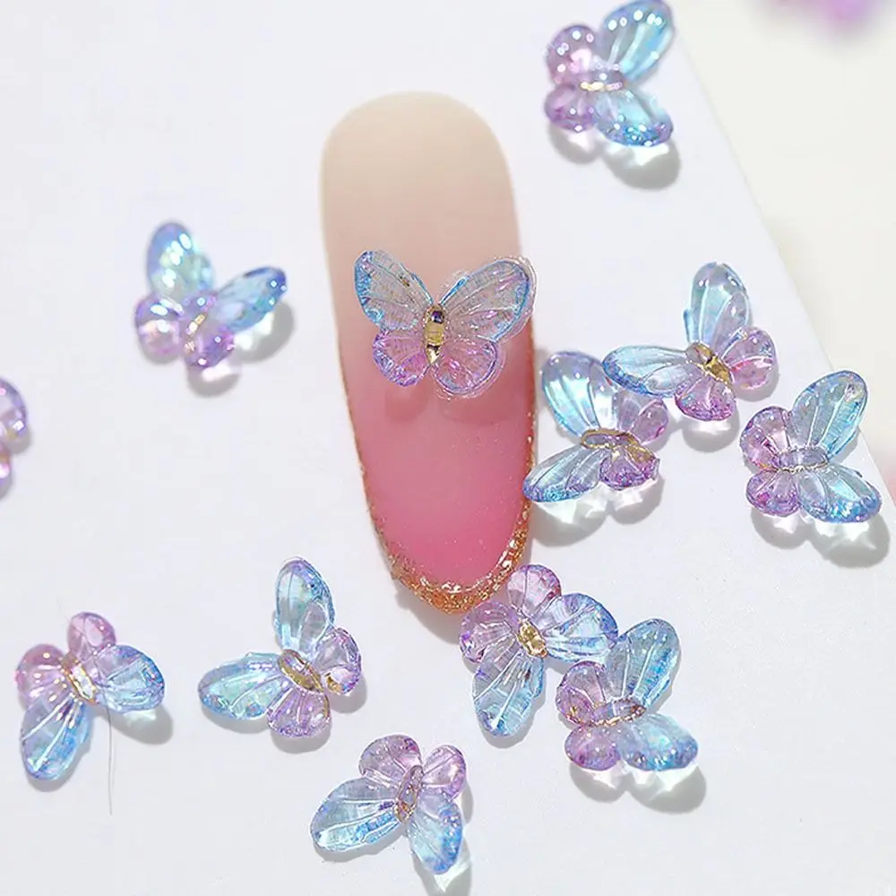 20pcs Aurora Ice Transparent Butterfly Nail Art Accessories Sturdy Scratch Resistant Resin Nail Decorations Sweet Durable