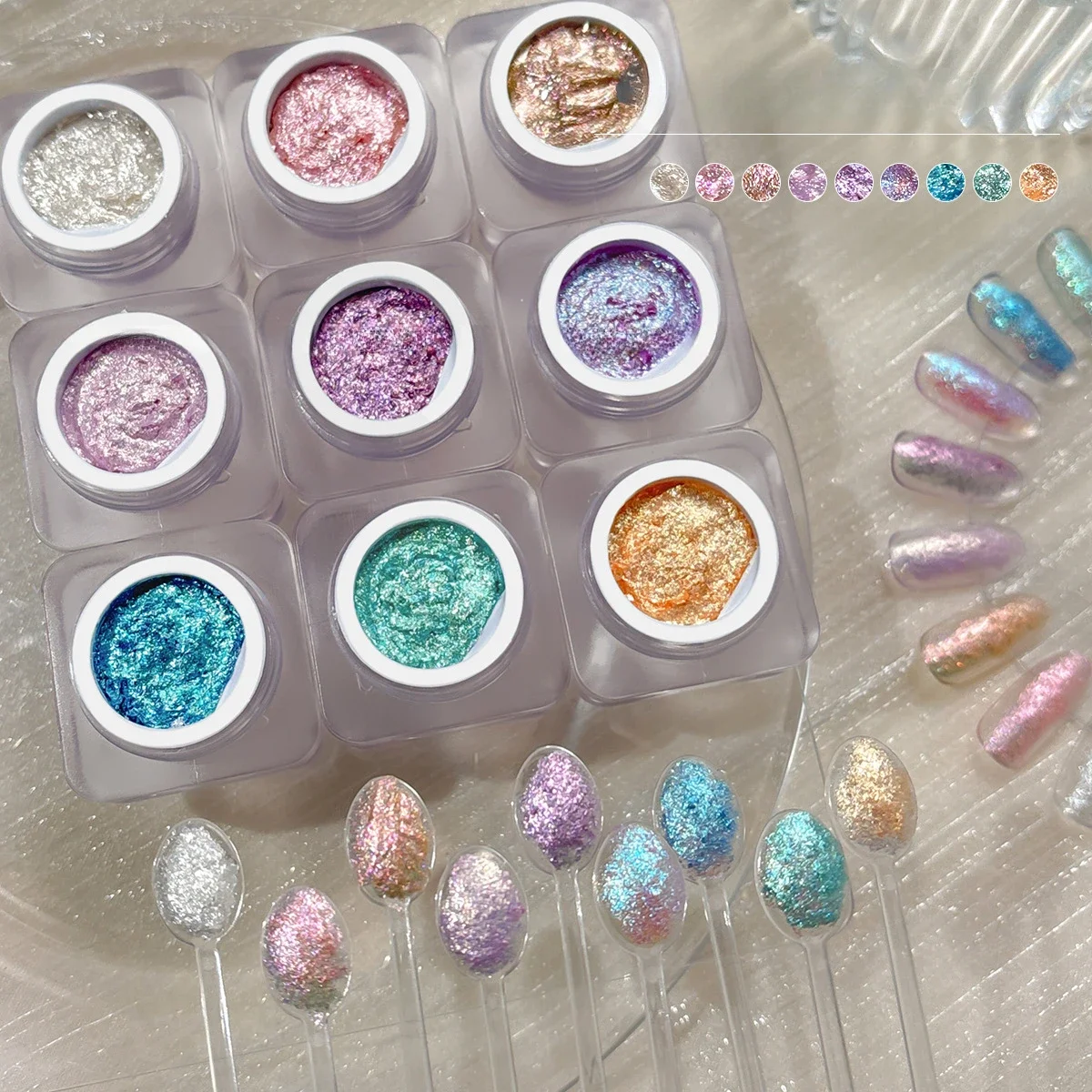 Aurora Fairy Powder ครีมเล็บ Glitter Sparkly คริสตัลโคลนเนื้อสีรุ้งผ้า Flakes DIY ตกแต่งเล็บ Pigment