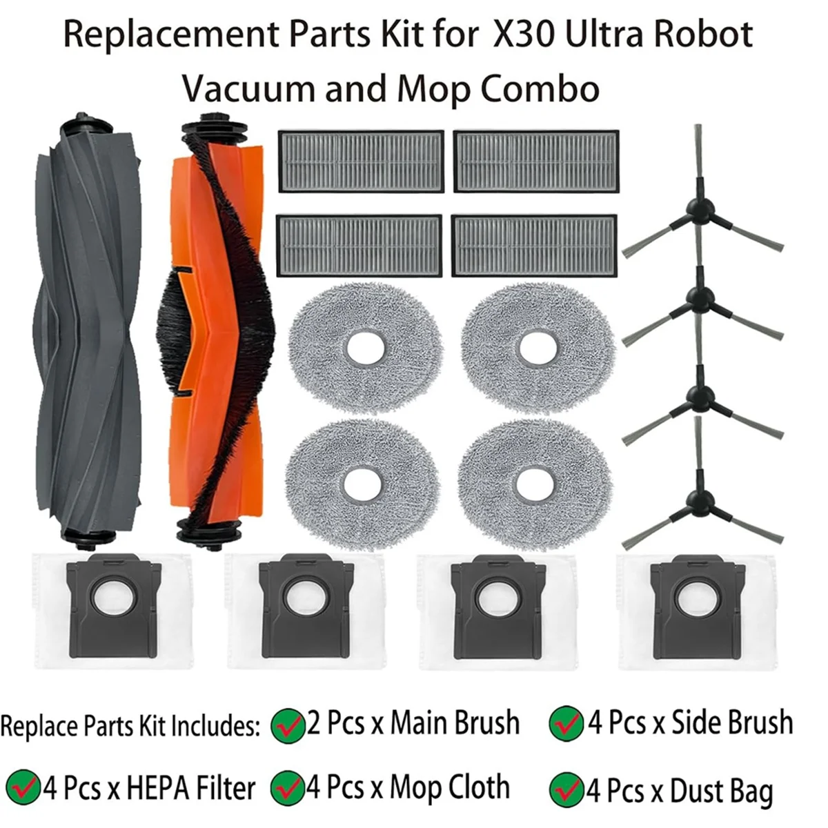 ل Dreame X30 الترا روبوت فراغ وممسحة كومبو الجانب الرئيسي فرشاة فلتر Hepa ممسحة وسادة كيس لجميع الغبار الملحقات أجزاء