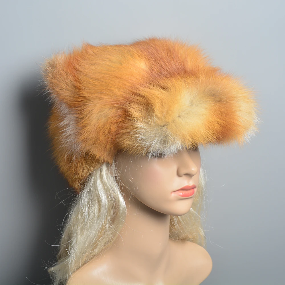 Natural Fox Fur Russian Hat Ushanka Women Winter Warm Fluffy Popular Style Female Tail Cap Fashion Real Fur Hats