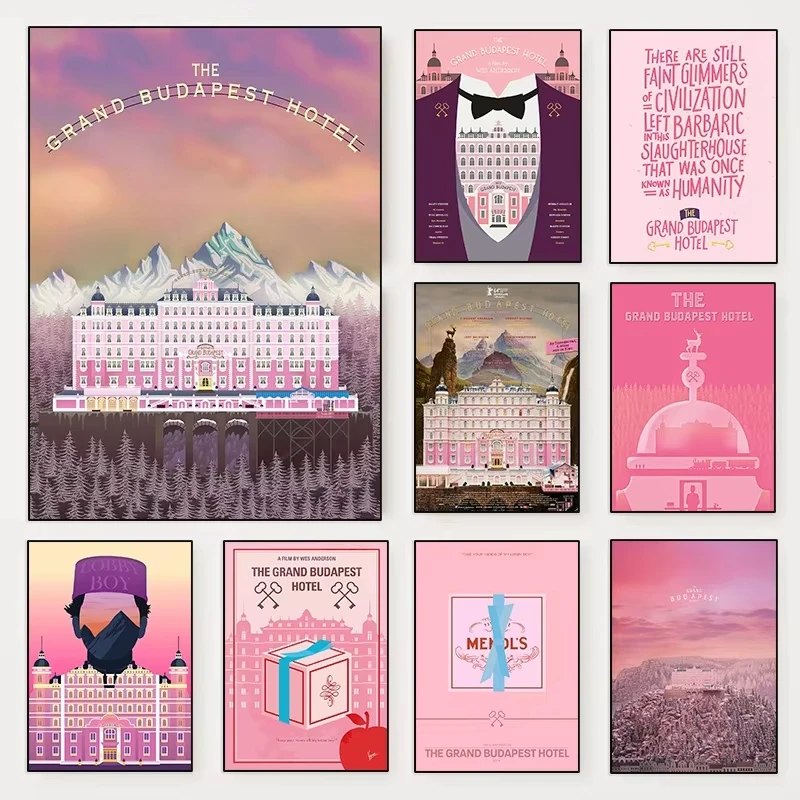 The Grand Budapest Hotel Poster Wes Anderson Pink Retro Art Canvas Painting Print Minimalist Movie Wall Home Decor Holiday Gifts
