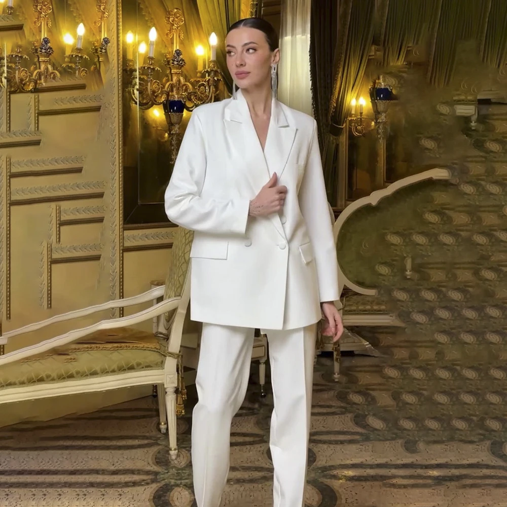 بدلات نسائية فاخرة مزدوجة الصدر مكونة من قطعتين سترة وسراويل أطقم ملابس أنيقة للمكتب للسيدات سترة عالية الجودة أزياء نسائية