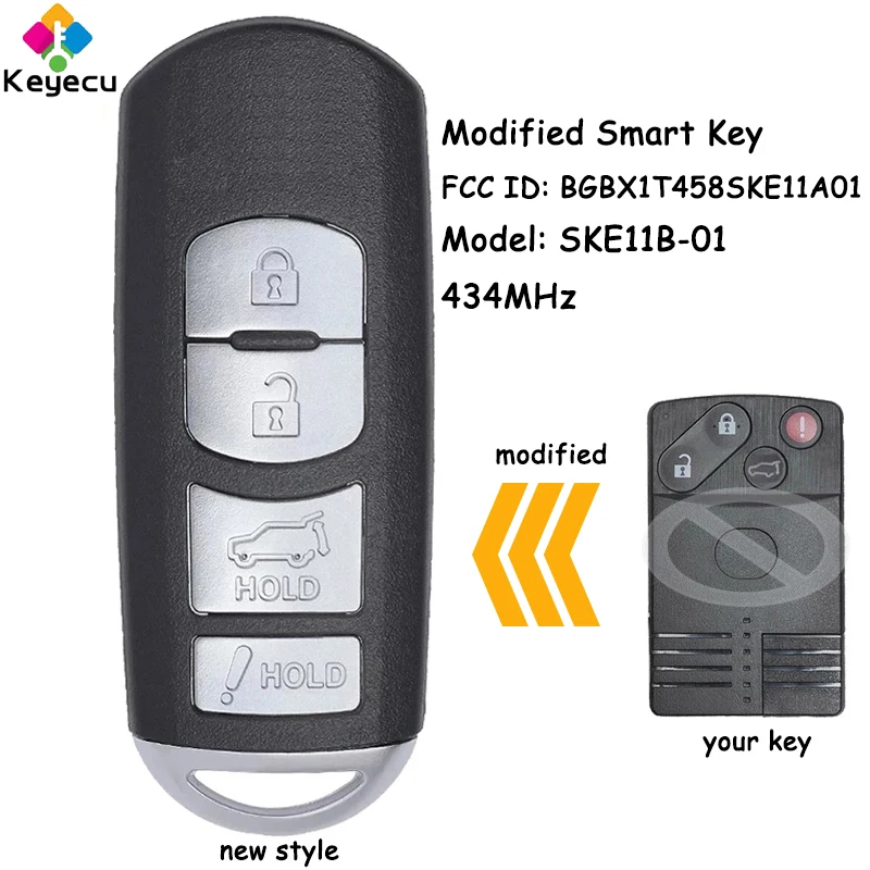 

KEYECU Modified Smart Remote Car Key With 4 Buttons 434MHz for Mazda CX-7 CX-9 2007 2008 2009 Fob BGBX1T458SKE11A01 SKE11B-01