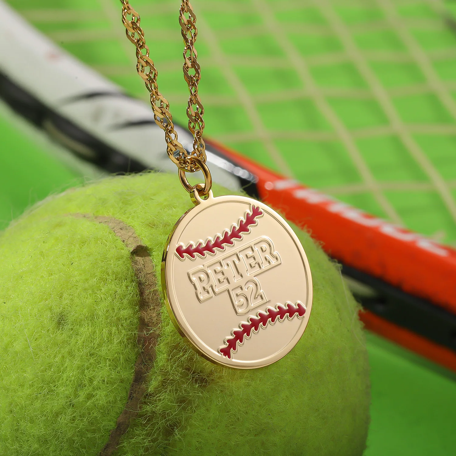 Custom Baseball Necklace Personalized Name And Number Engraved Ball - Shaped Pendant Gold - Plated Chain Jewelry Sports Themed