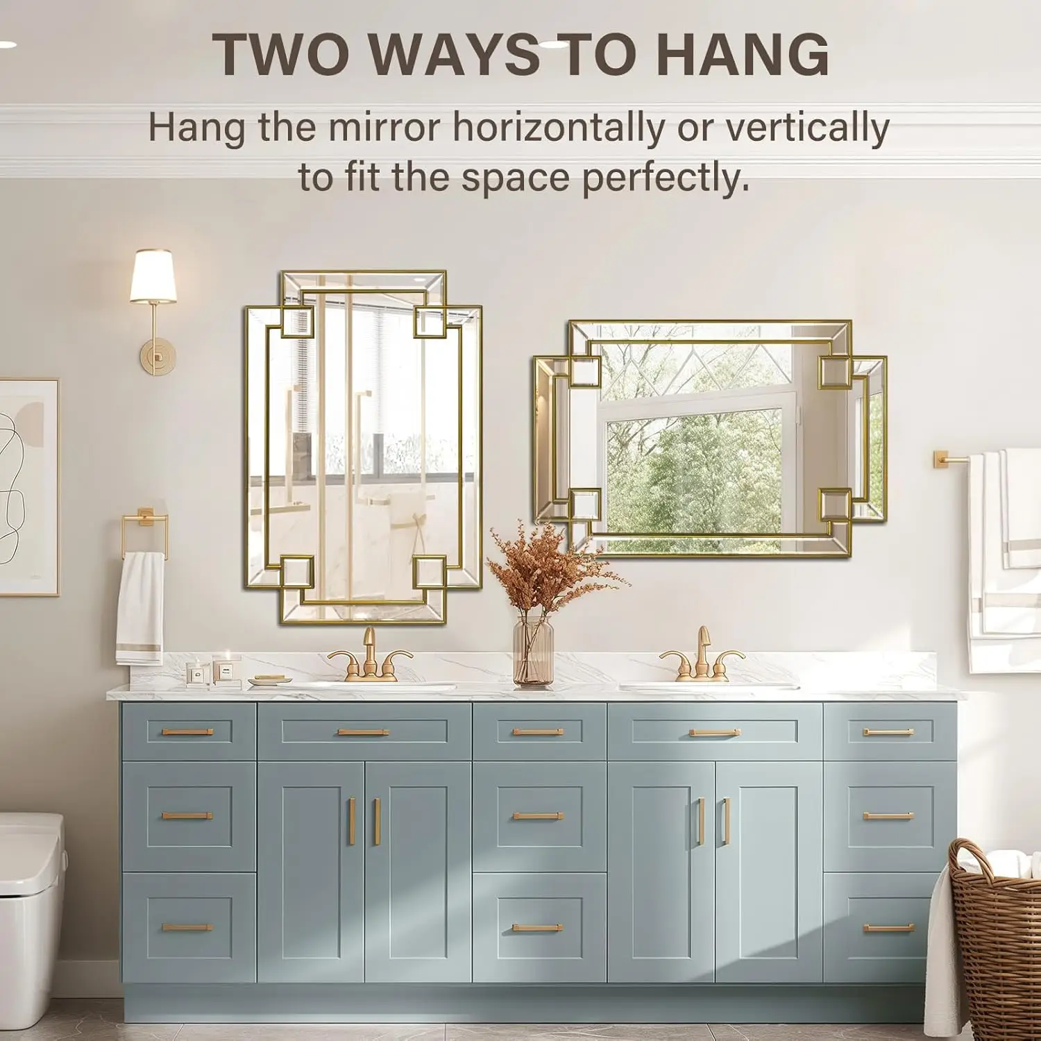 Antique Gold Mirror For Bathroom, 24X36 Inch Rectangle Bathroom Vanity Mirror For Over Sink, Modern Decorative Mirror For