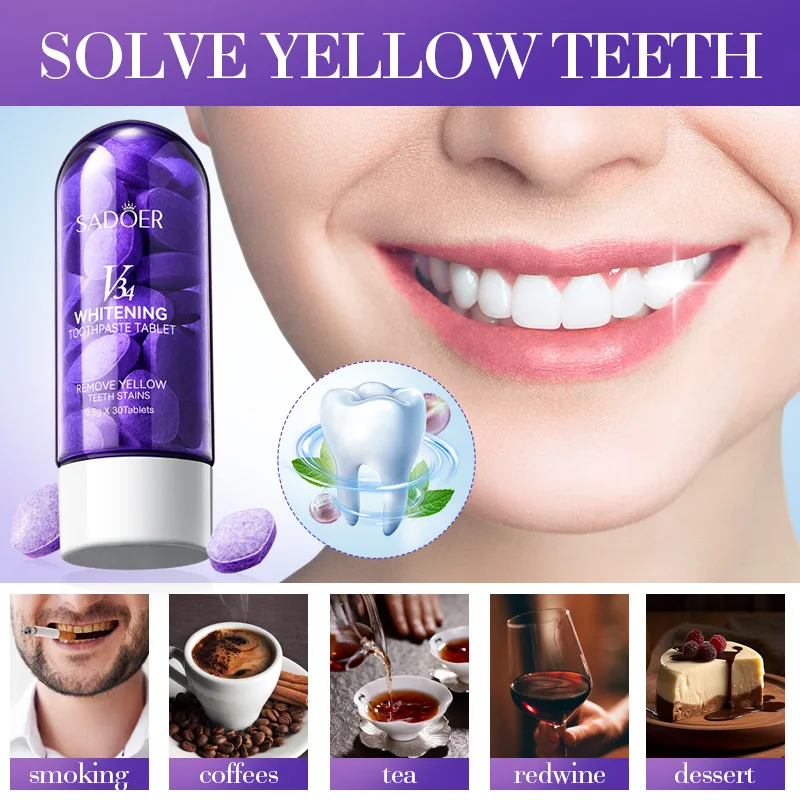 V34 Whitening Toothpaste Tablets Removes Tartar Clean Oral Hygiene Fresh Breath Reduce Yellowing Whitening Teeth Care Products