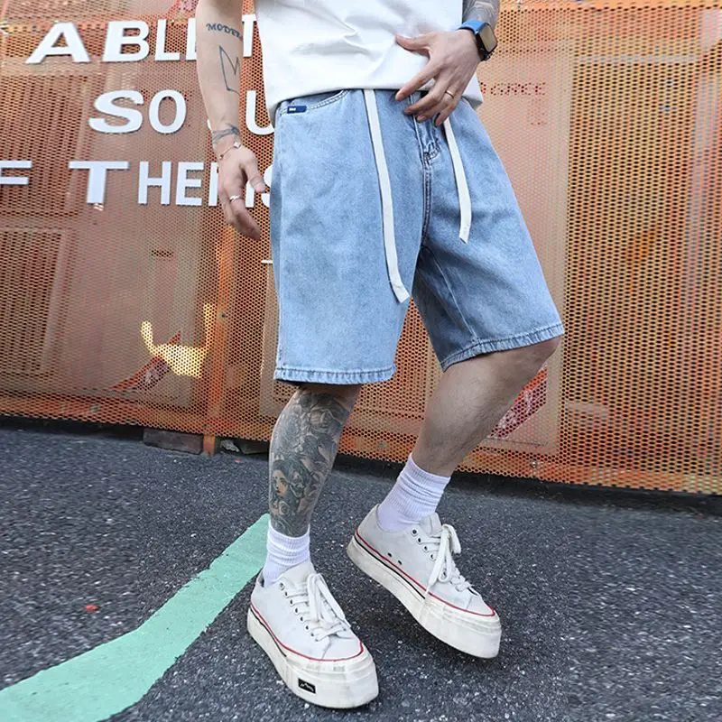 Amerikanischen Y2K Licht Luxus Qualität Retro Denim Shorts Sommer Hip Hop INS Männer Lose Rasur Jacquard Paar Denim Fünf Punkt Hosen
