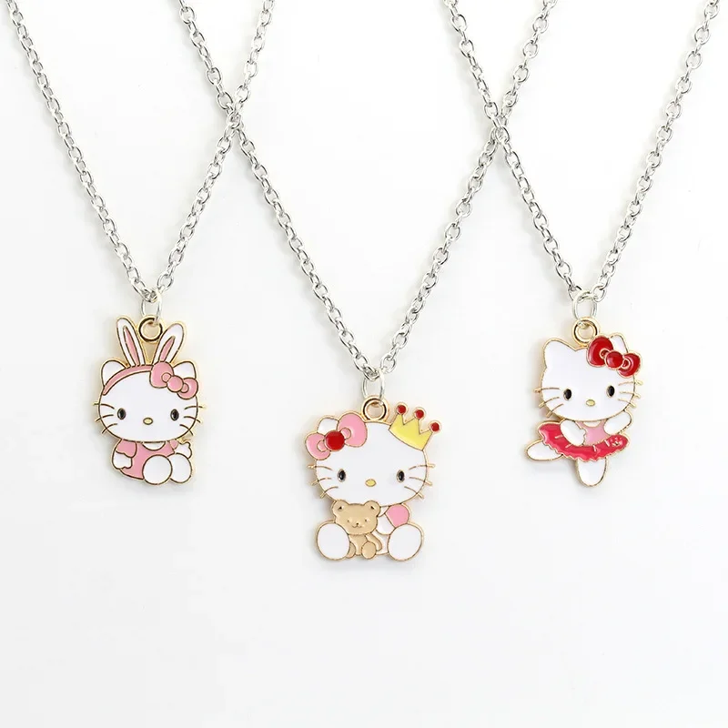 Kawaii Hello Kitty Sanrio Necklace Cartoon Women Couple Golden Pendant Fashion Jewelry Anime Creative Accessory Kids Girls