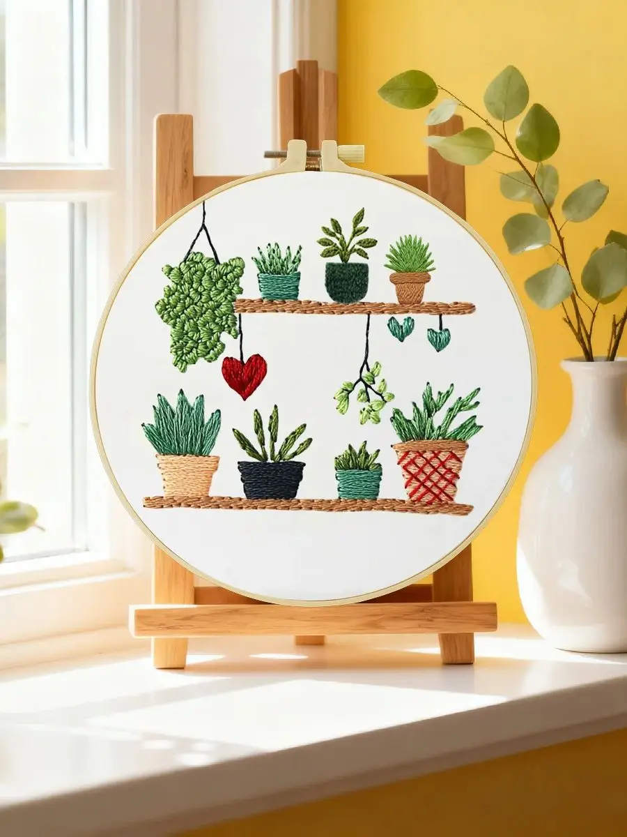 1 Stück 20X20CM/15X15CM 7,87/6,3 Zoll Topfpflanzen-Stickerei-Starter-Kit DIY-Kit DIY-Stickerei-Set Handarbeiten Malerei – Detail 6