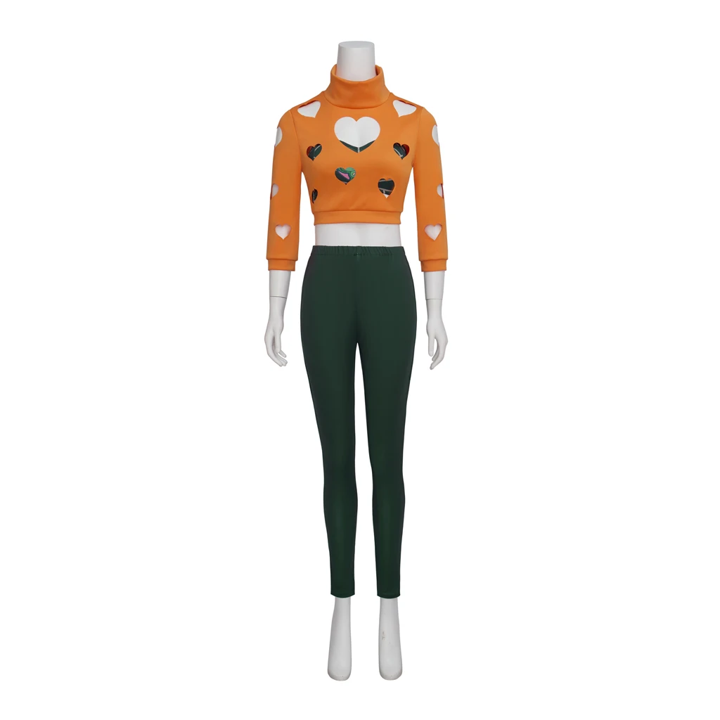 Comic Giorno  Giovanna Cosplay Costume Girls Orange Heart Shaped Cropped Top with Pants Complete Women's Casual Clothing