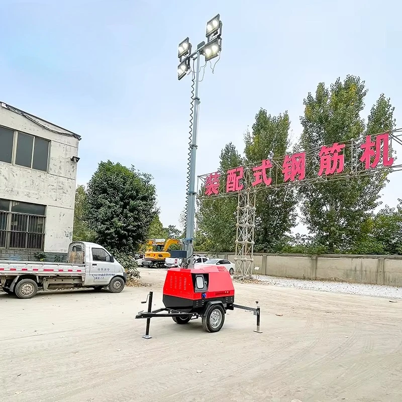 

Trailer Type Outdoor Generator Light Tower With Metal Halide Lights 7m Remote Control Start Diesel Powered Genset Customized