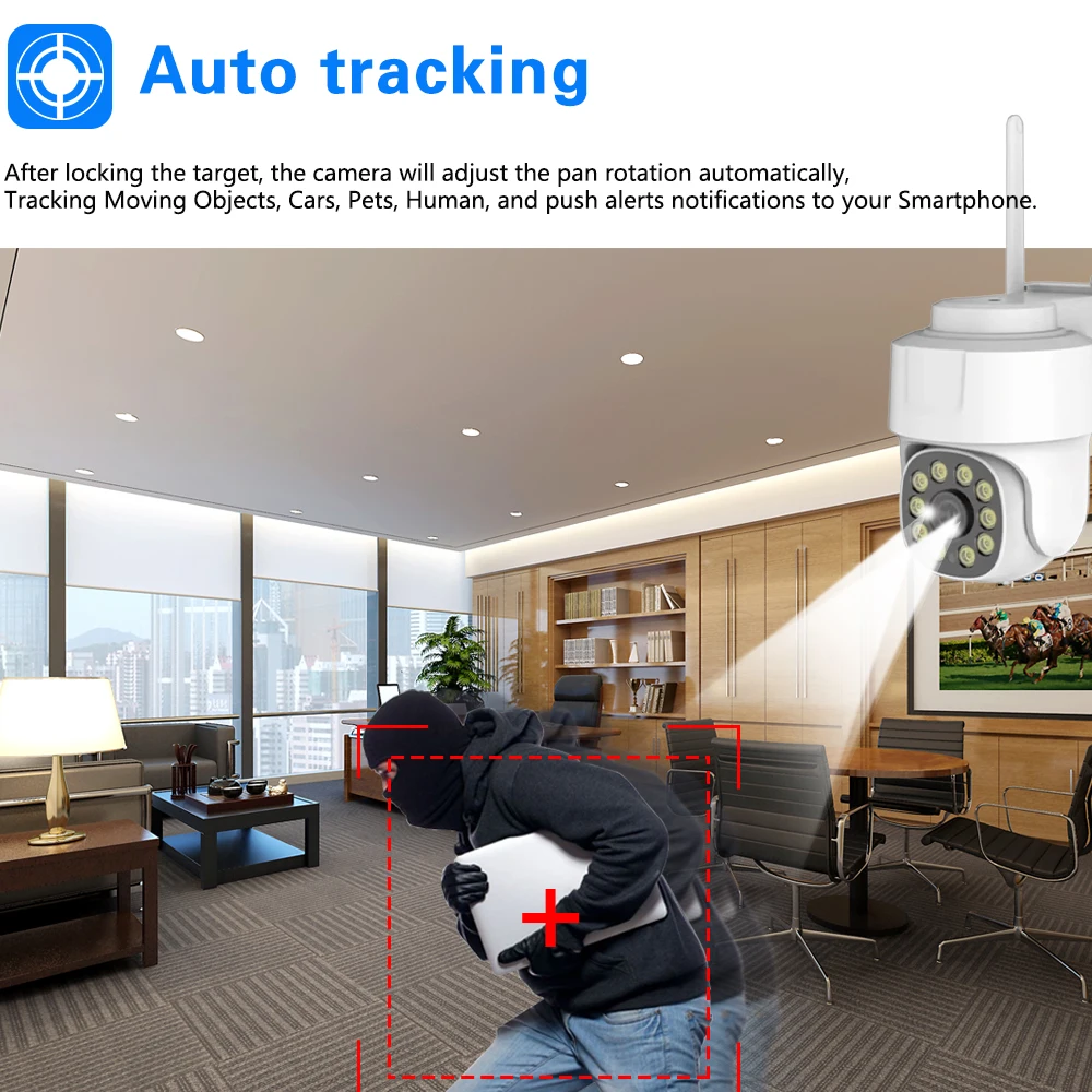 5MP Wireless 2K WiFi PTZ IP Security Camera Outdoor Waterproof Auto Tracking Color Night Vision CCTV Video Surveillance Camera