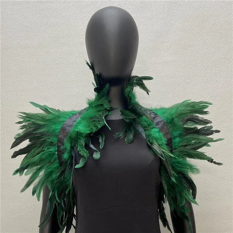 Natural Feather Shrugs Shawl For Women Cosplay Black Halloween Luxury Feather Shoulder Wraps Sexy Punk Gothic Feather Scarves