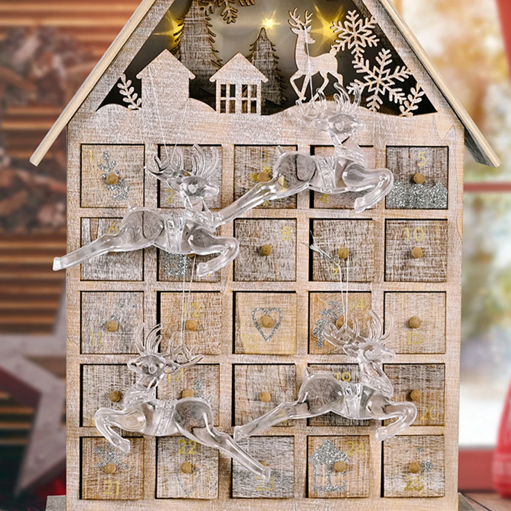 

8pcs Acrylic Elk Hanging Ornaments Christmas Tree Decorations Clear Xmas Party Favors Fireplace Stair Railing Door Hanging