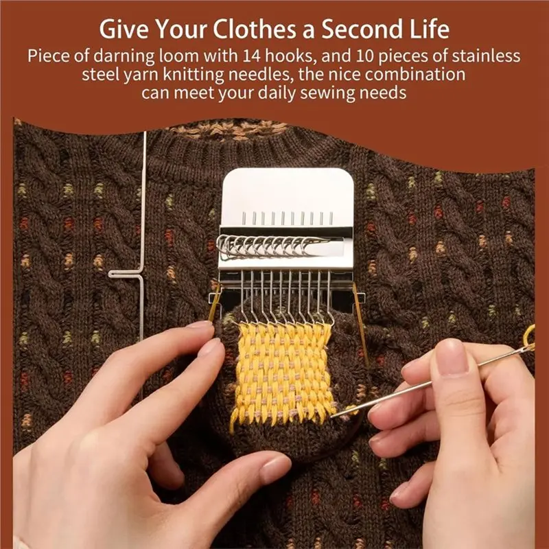 ABYN-Darning Loom Kit For Visible Mending, Knit Patch Maker Tool For Jeans, Socks& Sweaters, Nozzle Weave Sewing Crafting Set