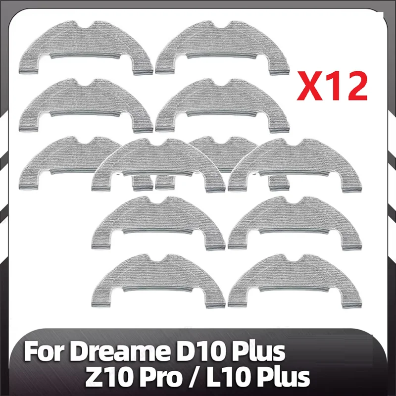 AT28-12Pcsmop Pad For Dreame D10 Plus, Z10 Pro, L10 Plus Robot Vacuum Cleaner Washable And Reusable Mop Pad Accessories