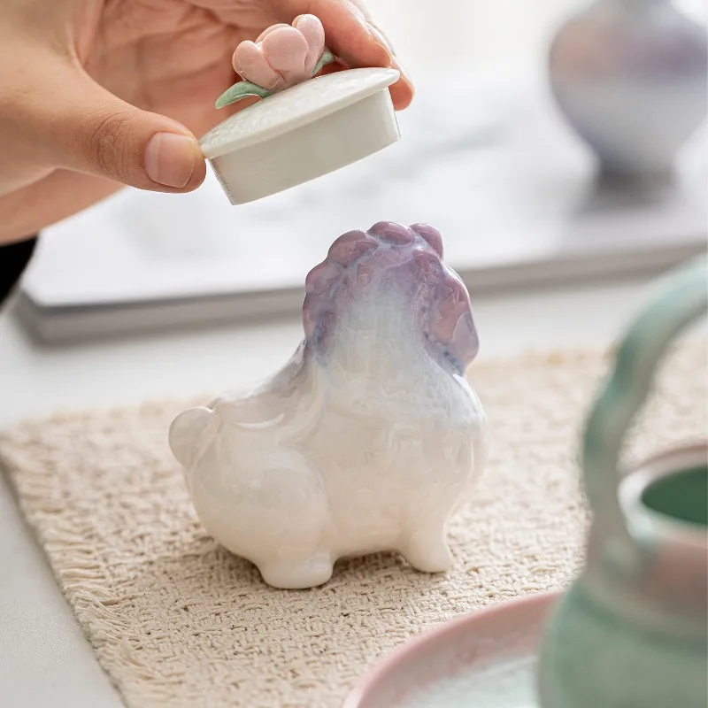 

New Year's Horse Year Gift Crystalline Glazed Ceramic Tea Cup Ornament Home Decor Ceramic Horse Tea Toy Cover Stand