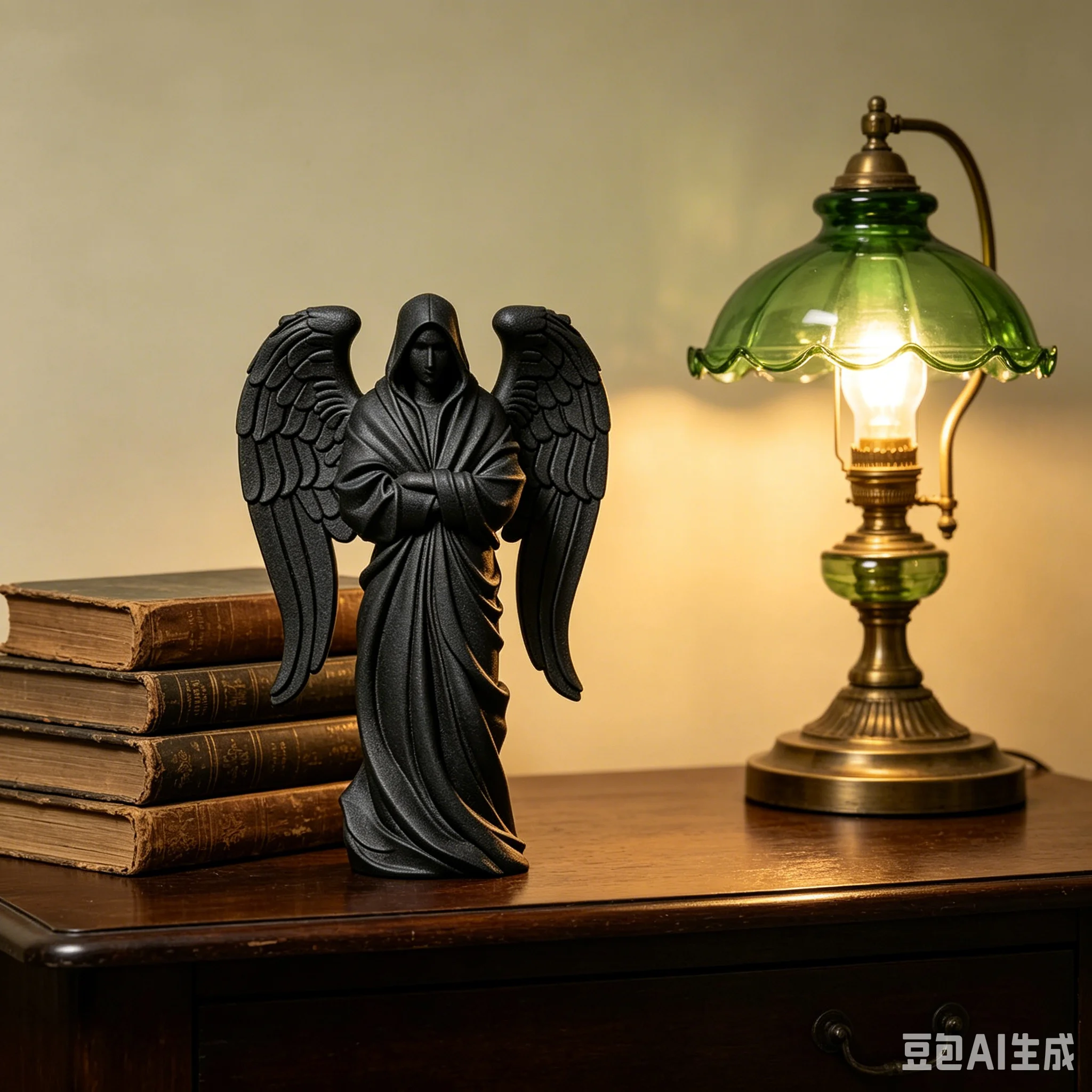 3D Printed Black Hooded Angel Statue Large Wing Guardian Sculpture Minimalist Gothic Desktop Ornament Home Table Decor Gift