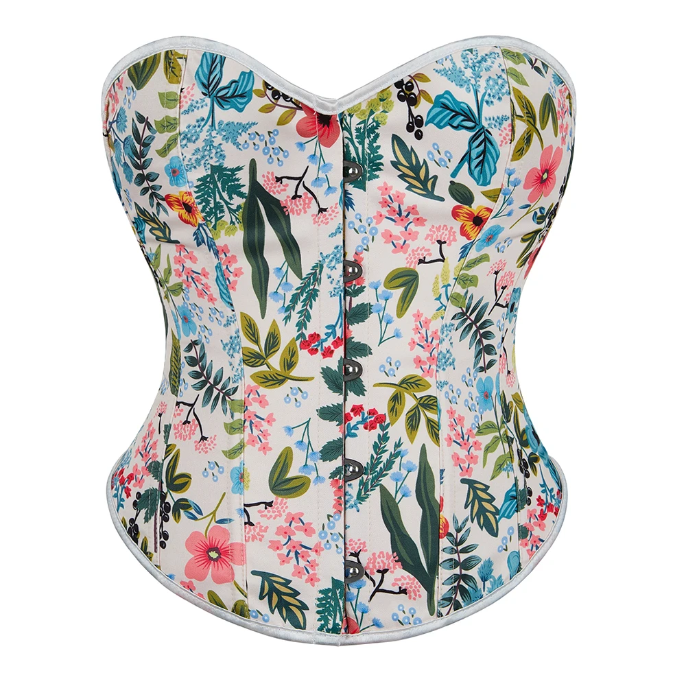Overbust Corset Flower Leaves Bare Shoulder Bustier Top Corsage Burlesque Corselet