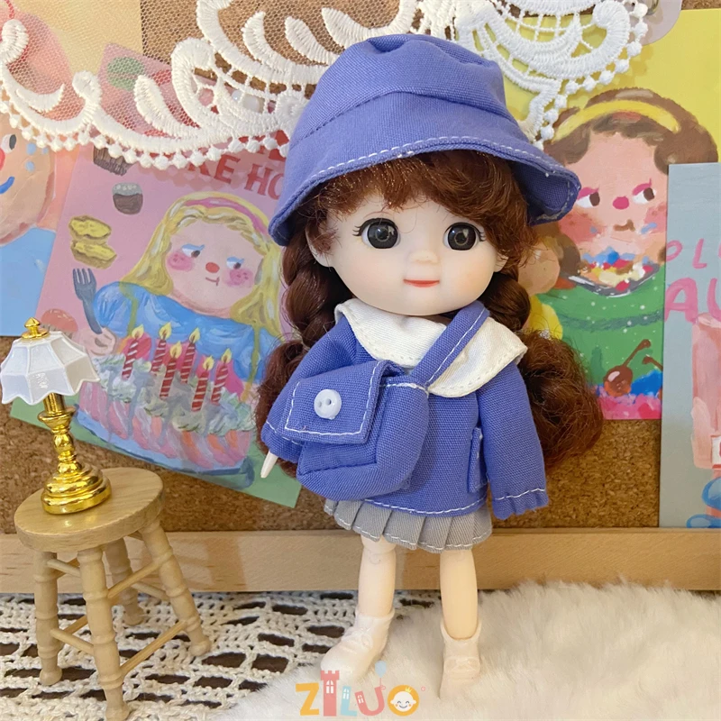 Ob11-13cm Bjd Doll Toys for Girls Cute Doll Toys With Clothes Hat Knapsack Dress Up Fashion Doll for Kids Toys Birthday Gifts