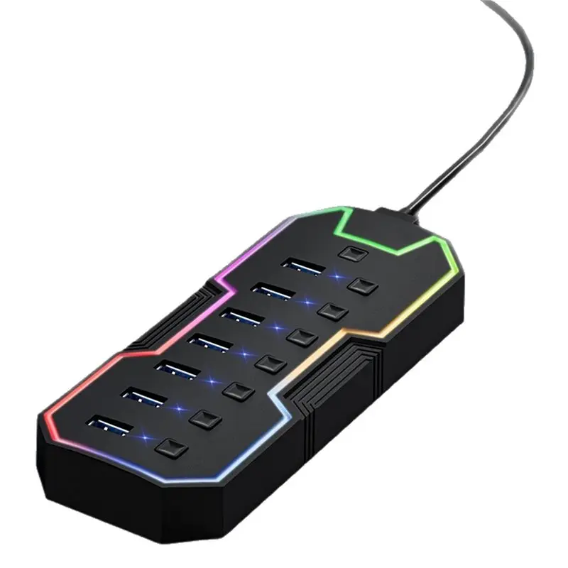 ABDE-High Speed USB Splitter USB Hub 3.0 With Individual Power Switches And LED Indicators