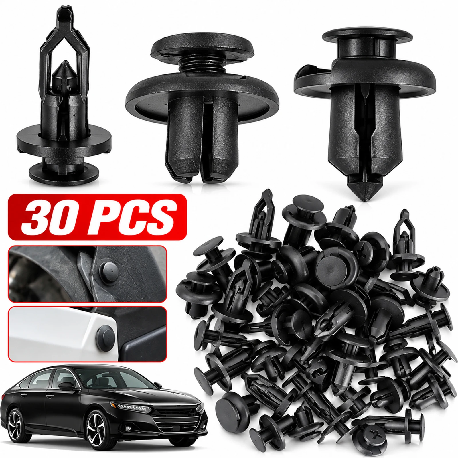 30Pcs/Set Universal Car Universal Bumper Fender Trim Clip Expansion Rivets Retainer Fasteners For Honda Nissan Chevy Toyota Ford