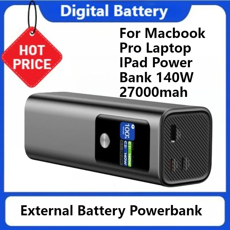

Внешний аккумулятор Powerbank для ноутбука Macbook Pro, IPad Power Bank, 27000 мАч, портативное 3-портовое зарядное устройство, 140 Вт, PD3.1, быстрая зарядка