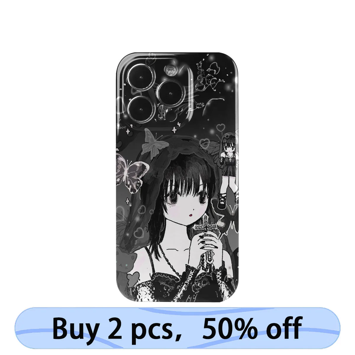 Coque iPhone Art Phone Case Anime Girl Fantastic Elf Cross Butterfly Cover for iPhone 15 14 13 12 11 Pro Max Plus IMD 2 in 1