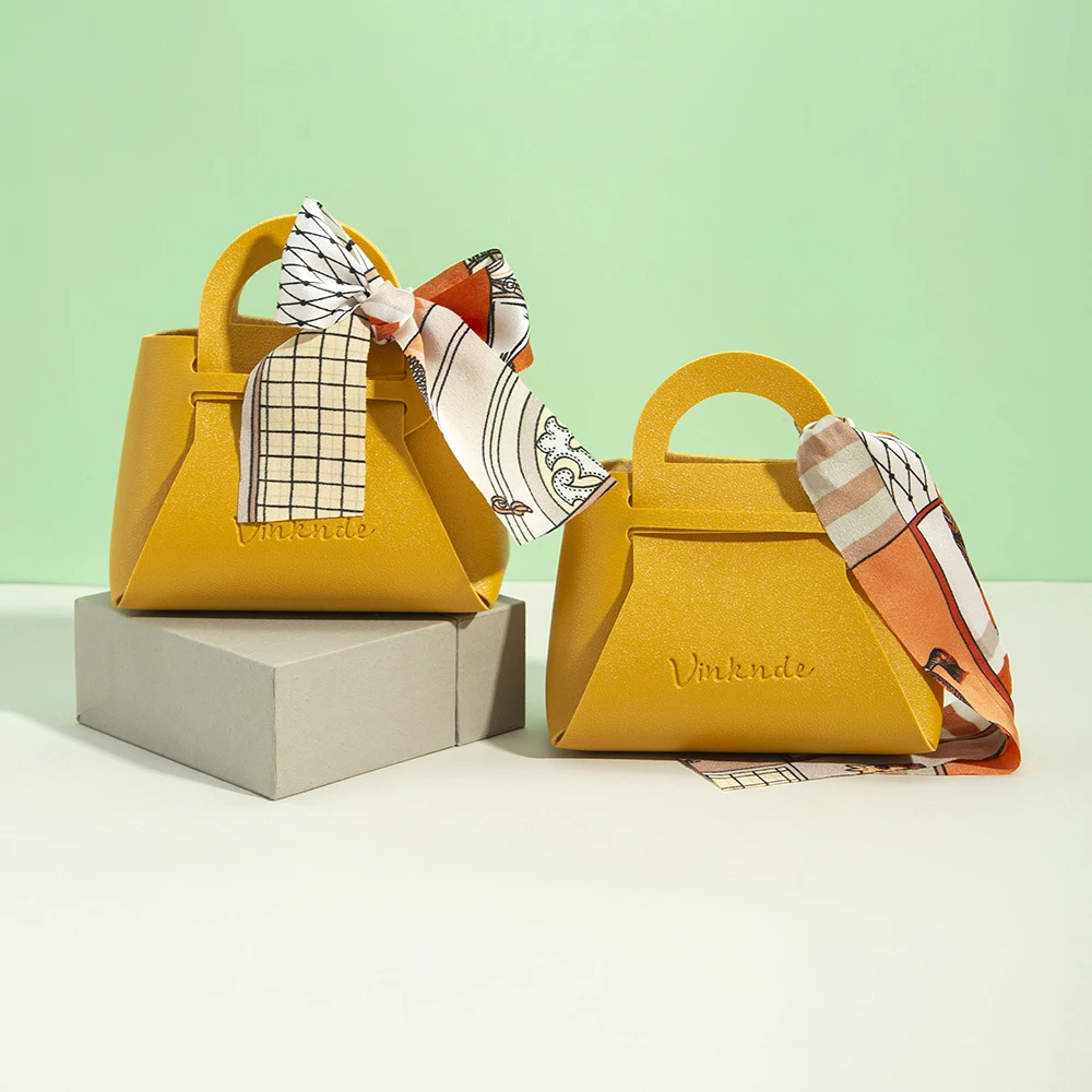 Leather DIY Jewlery Pouches Custom Logo Print Birthday Party Candy Packaging Baby Shower Wedding Favors Gift Bag Yellow