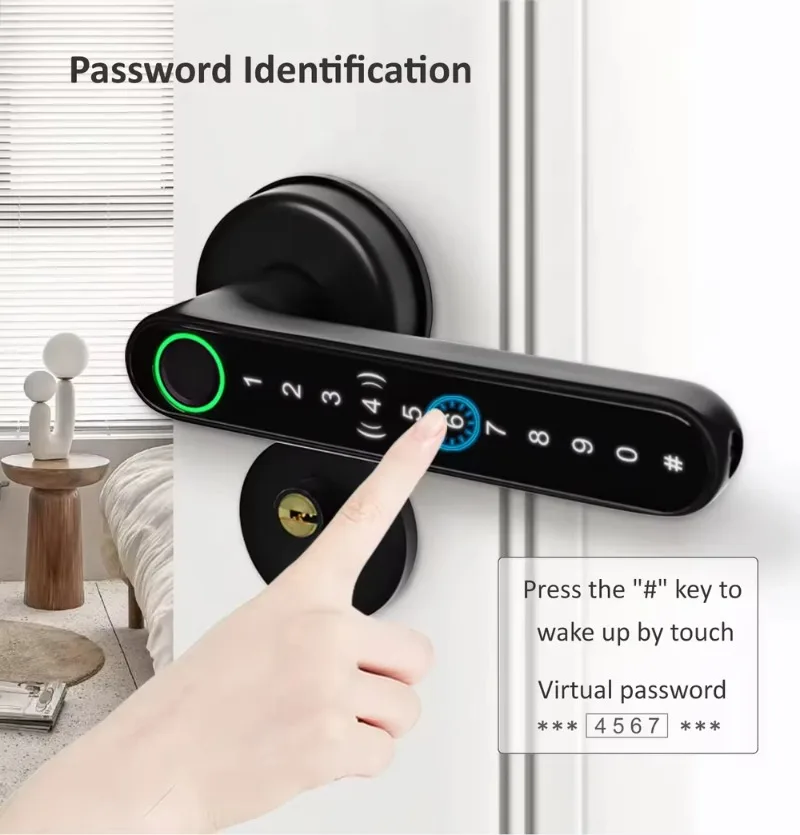 High Quality Digital Electronic Biometric Fingerprint Smart Handle Door Lock with Tuya App Password RFID IC Card NFC Unlock