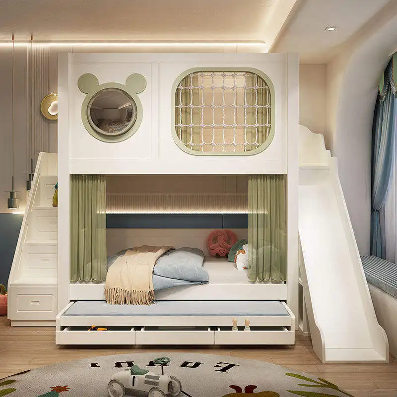 

Children's Guardrail Space Capsule Bed Small Innovative Creative Bunk Bed Sibling High and Low Composite Bunk Bed S Shape