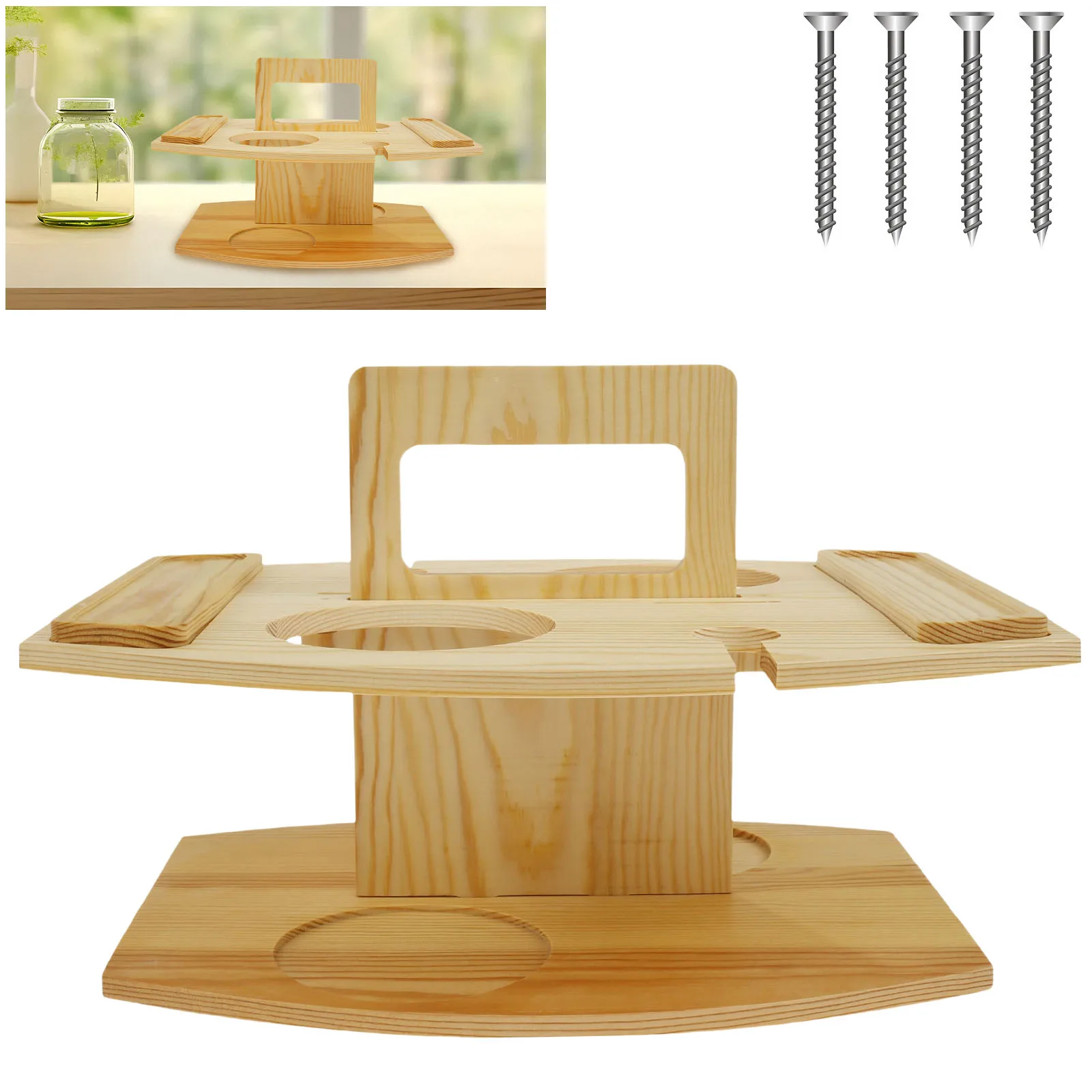 

Portable Picnic Wine Table 2 Layer Wine Table with Handle Removable Wooden Picnic Table with Tall Glass Holder and Wine Bottle