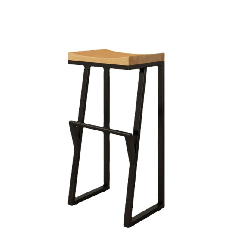 

Creative wrought iron solid wood bar stool Hotel front desk Simple commercial bar chair