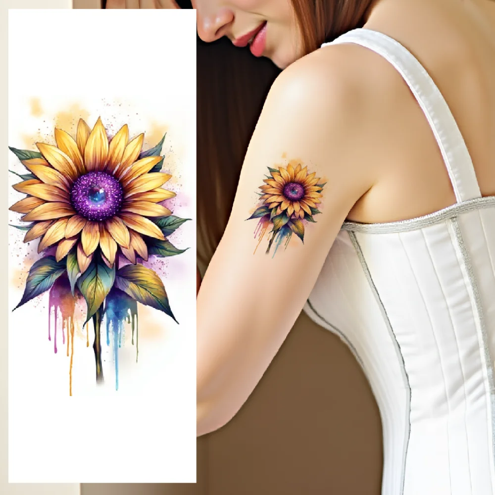 

9pcs Temporary Tattoo Temporary Tattoo Stickers Orange Gladiolus Pink Roses Yellow Sunflower For Children Cheeks Shoulders