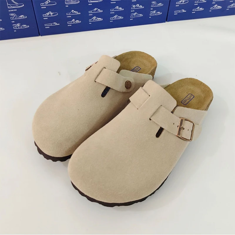 

2026 New Fashion Men and womens suede cork shoes famous design adjustable shoulder straps comfortable arch support cork shoes