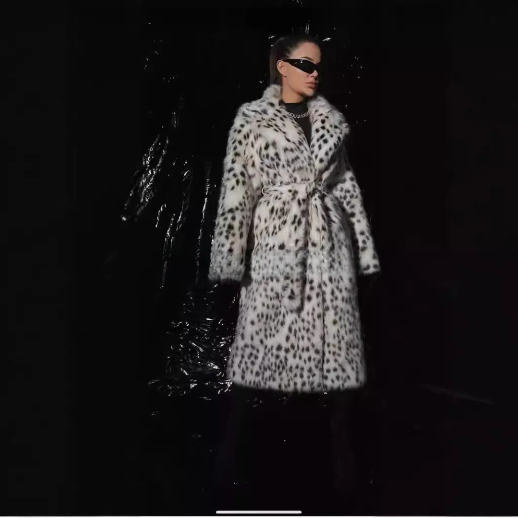 

Leopard Print Women's Coat Imitation Fur Long Faux Fox Warm Autumn Winter New Women's Clothing