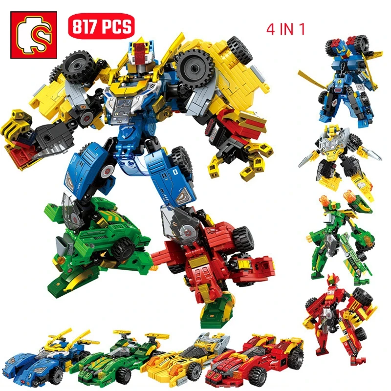 SEMBO 4IN1 Starry Knight Transforming Mech Building Blocks Kits MOC Sports Car Combined Robot Model Bricks Kids Toys Boys Gifts